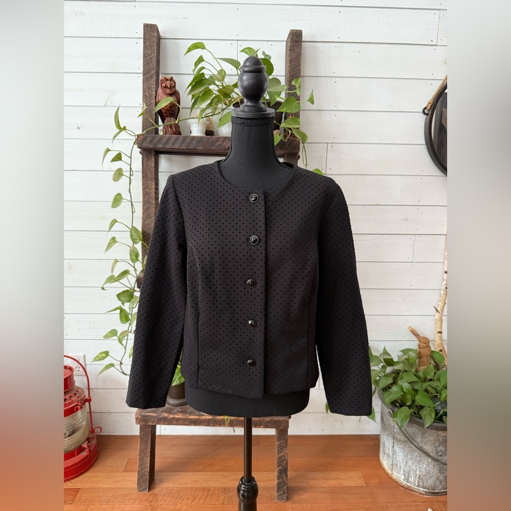 Chico's Black Button-Up Blazer Jacket with Gem Buttons - Picture 5 of 17